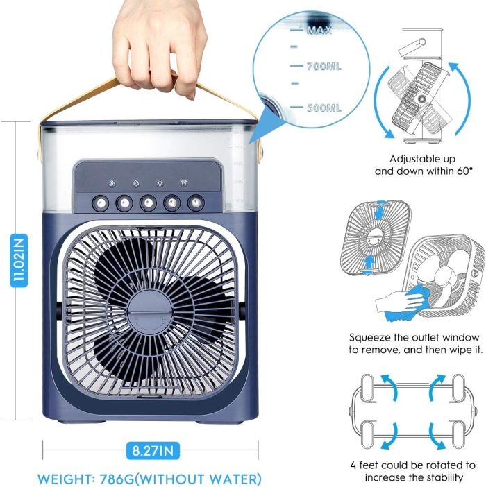 Supper Quality Air Conditioner Fan Personal Cooler Desk Fan for Shop, USB Powered Mini AC, Portable Humidifier Air Cooler Fan, Mini Cooler For Home With 3 Speed Mode, (V-009)