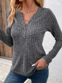 Women's Fashionable V-neck Button Up Top With Pit Stripes. 