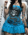 Aesthetic Y2k girl suspenders Top Y2k Clothes blue Gothic bow Slimming Bottom for Women dress  Girls high street character. 