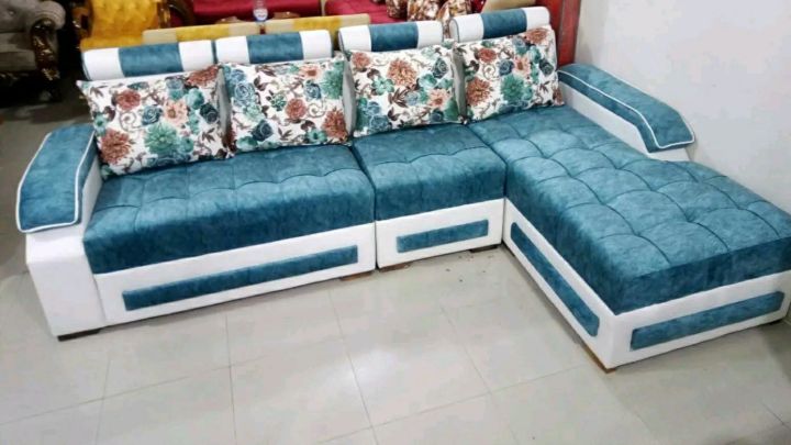 l shape sofa set. velvet and artificial leather