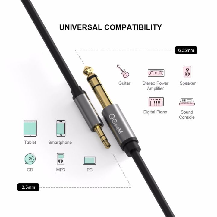 QGeeM%203.5mm%20to%206.35mm%20Adapter%20Aux%20Cable%20for%20Mixer%20Amplifier%20CD%20Player%20Speaker%20Gold%20Plated%203.5%20Jack%20to%206.5%20Jack%20Male%20Audio%20Cable%20-%20Image%206