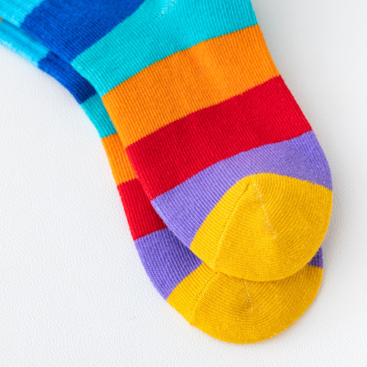 5%20Pairs%20Girl's%20Rainbow%20Pattern%20Socks%20Cotton%20Comfortable%20Breathable%20Soft%20Kids%20Socks%20-%20Image%205