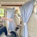 Plaid Bear car partition curtain Retractable sunscreen heat insulation car shade hanging in-car privacy curtain.