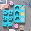 6-cavity Christmas house shaped soap candle silicone mold, suitable for handmade DIY wax molds for aromatherapy soap. 