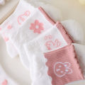 5 Pairs Women Middle Tube Socks Heart Cute Fashion Casual White Four Season Ruffles Pattern Pink Harajuku Kawaii Girls 5 Pairs W. 