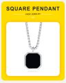 Vnox Black Square Necklace for Men, Stainless Steel Geometric Pendant, Casual Punk Boy Layer Cuban Box Figaro Chain Jewelry. 