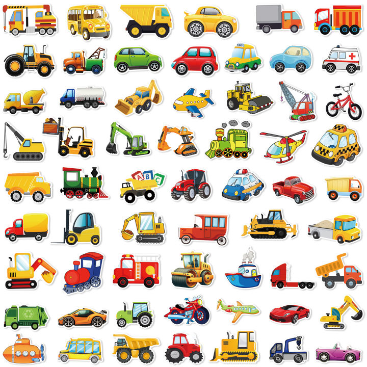 60%20Pcs%20Cartoon%20Engineering%20Vehicle%20Transportation%20Sticker%20Helmet%20Decoration%20Waterproof%20Sticker%20-%20Image%202