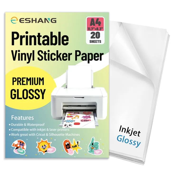 Direct Inkjet Sticker 20 Sheets Glossy Vinyl Sticker Paper A4 Size Inkjet Printer Printable ...