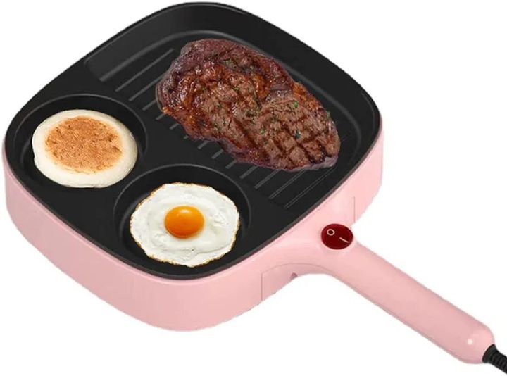 MIni Multifunctional Breakfast Machine NON Stick  3-In-1 Electric Griddle for Steaks & Eggs, Divided Electric Skillet Grill Pan Non-stick 5 Minutes Multifunction Brunch Maker for Burger, Bacon, Pancake, Sandwich