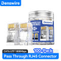 Denswire RJ45 Modular Plug Pass-Thru CAT6 Connector UTP/STP Optional 15μ Gold Plated for Ethernet Cable End 23-26 AWG Cable.