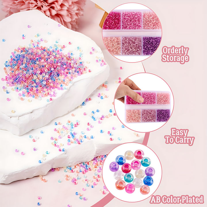 720+pcs%206%20Styles%20Glass%20Seed%20Beads%203mm,%20Glass%20Seed%20Beads%20Round%20Pony%20Beads%20Mini%20Spacer%20Loose%20Beads%20for%20DIY%20Craft%20Bracelet%20Necklace%20-%20Image%202