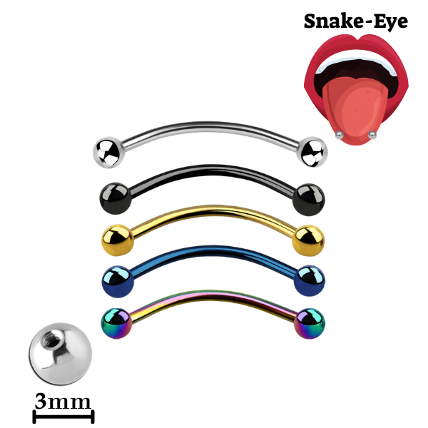 Surgical Steel snake eyes piercing banana, 16g (1.2mm) with two 3mm balls-banana punch 16G (1.2mm) with 2 3mm balls