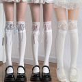 New Thigh High Socks Knit Lace Bowknot Autumn and Winter Thick Leg Warmers Stockings White Black Lolita Cute Over the Knee Socks.