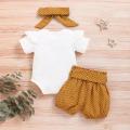 0-18 Month Newborn Baby Girls Clothes Romper Dot Pant with Elastic Waistband Infant Headband with Bow Knot 3PCS Cute Casual Set. 