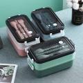 1pc 1400ml Double-layer Lunch Box Portable Compartment Food Box Microwave Lunch Box With Fork Chopsticks And Spoon Picnic Fresh.