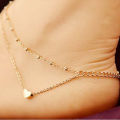 Double Heart Beach Anklet for Women Zinc Alloy Adjustable Fashion Jewelry 22cm Plus Extension. 