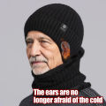 Outdoor Men Winter Knitted Hat Plush Warmth Peaked Cap Earmuff Casual Fashion Faux Fur Lined Hooded Hats Cycling Ear Protection. 