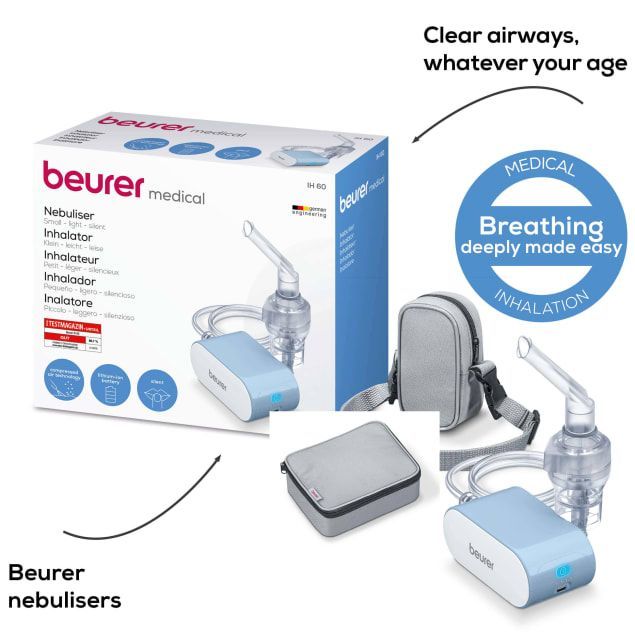 Beurer IH 60 Nebulizer, Quiet and Portable Inhaler, Rechargeable Battery, Compressor Compressed Air | 3-Year Official Warranty by TRONZZ