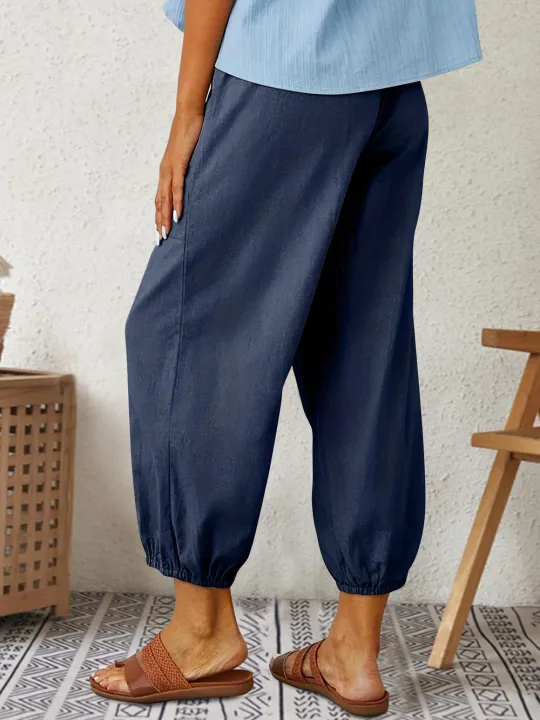 Patched%20Pockets%20Button%20Front%20Crop%20Pants,%20Casual%20Loose%20Pants%20For%20Spring%20&%20Summer,%20Women's%20Clothing%20-%20Image%204