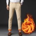 Winter Men Korean Fashion Straight Leg Pants Winter Snow Warm Thermal Thicken Casual Pants New Fleece Slim Fit Business Trousers. 