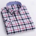 100% Cotton Breathable Men Oxford Short Sleeve 2024Summer Plaid Striped Male Clothes Business Regular Fit Oversized shirts S~7XL. 