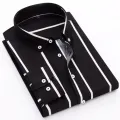 Men's Striped Shirt Long Sleeve All-Match Slim Fit Korean Fashion Black Blue Print Shirts Non-iron Casual Business Dress Shirts. 