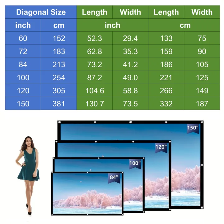 60%2072%20100%20120%20150%20Inch%2016:9%20Portable%20Wrinkle%20Free%20Lightweight%20Projector%20Screen%20Home%20Outdoor%20Front%20Rear%20Projection%20Curtain%20Fabric%20-%20Image%203