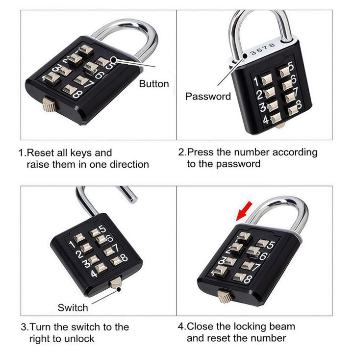 8-digit%20Combination%20Outdoor%20Button%20Waterproof%20Fixed%20Random%20Code%20Padlock%20Zinc%20Alloy%20Luggage%20Travel%20Smart%20Lock%20With%20Key%20Anti-theft%20-%20Image%206