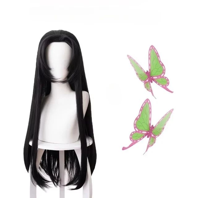 Anime Kochou Kanae Wig Kimetsu no Yaiba Cosplay Synthetic Black Long Heat Resistant Synthetic Hair Wigs Halloween Party