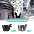 2-in-1 Large-Size Universal Stroller Cup Holder with Phone Holder - 360° Rotatable Adjustable Clamp, Detachable Stand. 