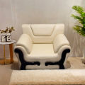 Single Seater Rolled Arm Leaqueared Sofa High Quality Artificial Leather Armchair White and Off White. 