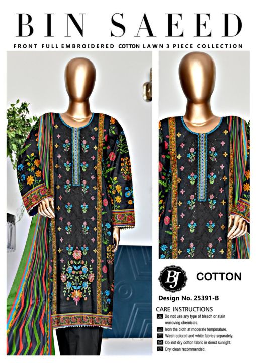 Bin saeed full embroidered cotton lawn 3 piece