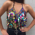 Sequin Halter Bra Top Salsa Belly Dance Boho Festival Clubbing Tribal Bra BH Top Lady Shiny Sequins Bra Top.