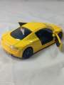 Yellow Audi R8 Metal Sports Car Toy - Realistic Die-Cast Vehicle with Openable Doors, Pull-Back Action, Durable Metal Construction - Size 14.5cm. 