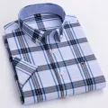 100% Cotton Breathable Men Oxford Short Sleeve 2024Summer Plaid Striped Male Clothes Business Regular Fit Oversized shirts S~7XL. 