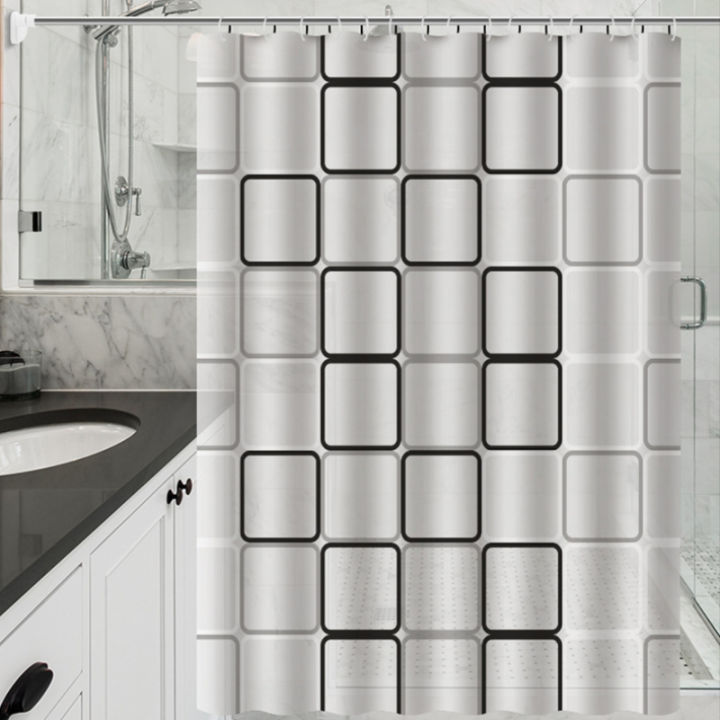 Bathroom Shower Curtains Waterproof Bath Curtain PEVA Modern Geometric Plaid Pattern Farmhouse Household Decoration Translucent