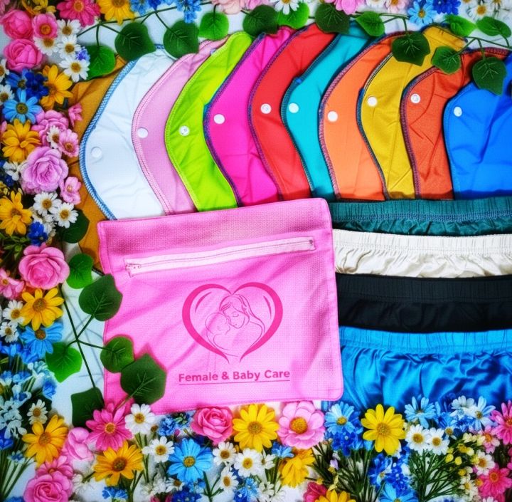 Reusable Pad (Made of cloth) 12 Pcs Pad & 4 Pcs Pant Combo, Different Size
