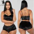 Women's Velvet Polyester Comfortable V-neck Underwear Setcamisole+shorts Pajamas Set Home Clothes Sleeveless Top Shorts. 