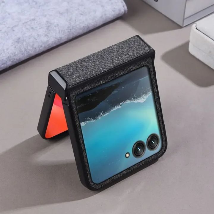 Luxury Business Leather Phone Case for Motorola MOTO Razr 60 50 Ultra Cloth Car Magnetic Holder Drop-proof Protect Cover Funda