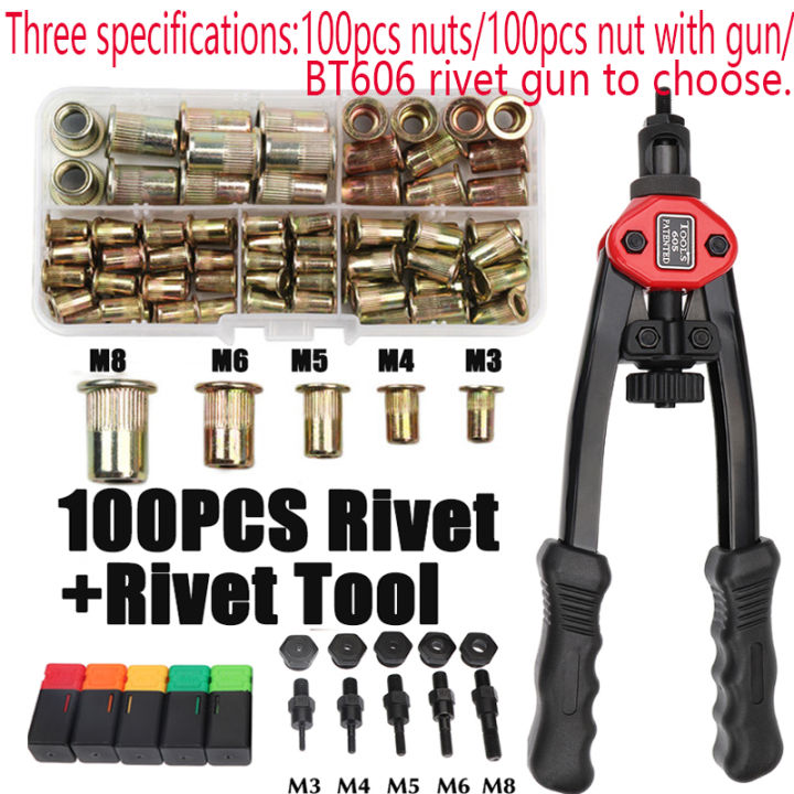 100pcs Rivet Nut +Hand Threaded Rivet Nuts BT606 M3 M4 M5 M6 M8 Double ...