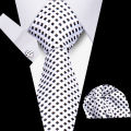 Tie Man Luxury Business Neck Tie For Mens Cufflinks Pocket Square Set 7.5cm Necktie For Wedding Party Shirts Sets White Cravats. 