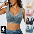 FallSweet 4PCS Plus Size Ice Silk Bra for Women Seamless Push Up Bralette Wireless Lace Brassiere Summer Underwear Lingerie Tops. 