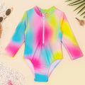 Toddler Baby Girls One Piece Swimsuits Kids Long Sleeve Jumpsuit Tie Dye Bathing Suit Swim Shirts Summer Beach Wear. 