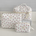 Cherry Makeup Bag Women's Cosmetic Bags Fashion Portable Cute Cosmetic Travel Storage Pouch Handbag Cotton Quilted Zipper Purse.