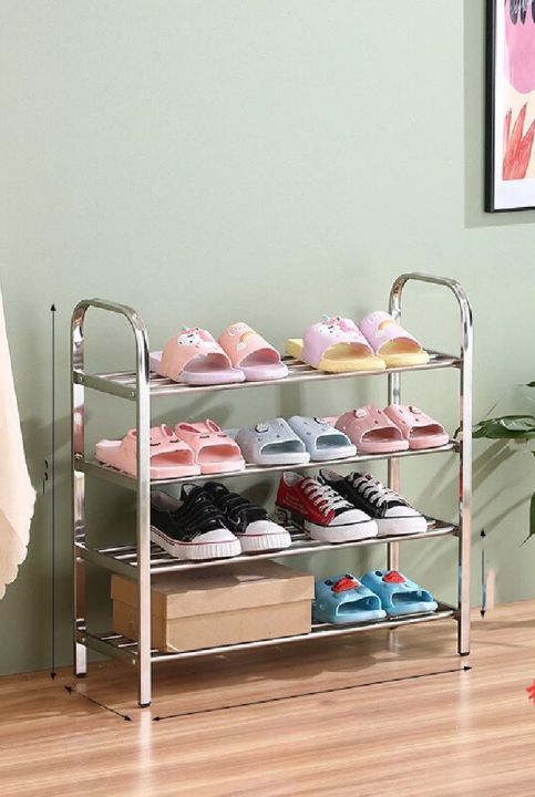 Stainless Steel Shoe Rack Shoe Organizer Storage Shelf 4 Tiers / Layers, Shoes Rack for Bedroom Hallway Entryway, for Boots/High Heels/Slippers