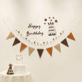 4PCS Retro birthday party pennant fur ball cake linked letter banner flag decoration layout 1 set of 4 pieces..