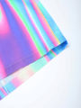 Men's Trendy Iridescent Holographic Set Gradient Tie Dye Short Sleeve Shirt & Drawstring Shorts Vacation 2 Piece Outfit 2.