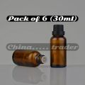 Pack of 6 (30ml) Essential Oil Packaging  Amber colour Glass Dropper Bottle With Cap dropper. 