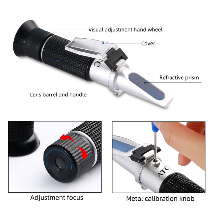 Refractometer Brix Sugar Handheld ATC Refractometer 0-28% Salinity 0-32 ...