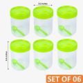 Set Of 6 Plain Large Plastic Utility Containers With Spoon | Clear Plastic Multipurpose Spice Storage Jar With Lid & Spoon. 